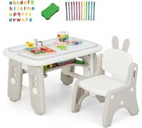 Ensemble table et chaises pour enfants Table et chaise artificielles pour tout-petits avec bibliothèque à charnières gris