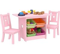 Ensemble table et chaises pour enfants - Tables pour enfants en bois massif et de couleur rose - Table avec 4 boîtes de rangement, bureau pour enfants au design étoile avec 2 chaises - Fabriqué de man