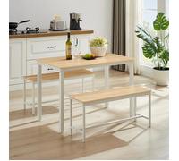 Ensemble table et chaises salle a manger 110 × 60 × 75 cm, Table à manger avec 2 chaises, Couleur naturelle et blanche