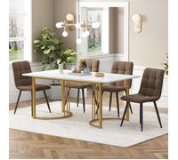 Ensemble Table et Chaises Salle a Manger Table de Cuisine avec 4 Chaises en Velours Brun, Pieds de Table Or