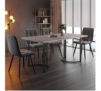 Ensemble Table et Chaises Salle a Manger Table de Cuisine avec 4 Chaises en Velours Gris, Pieds de Table Noirs