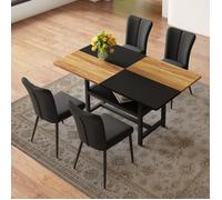 Ensemble table et chaises salle à manger - Table rectangulaire 160 cm - Rangement intégré 88x50 cm - Chaises en PU noir