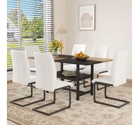 Ensemble table et chaises, table à manger rectangulaire avec étagère de rangement + 6 chaises blanches enPolyuréthanede haute qualité