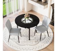 Ensemble table et chaises, table à manger ronde + 2 chaises enPolyuréthanegris clair, pieds en métal noir, style minimaliste