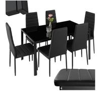 Ensemble table et chaises - TECTAKE - Ensemble de dîner BRANDENBURG avec 6 chaises rembourrées en cuir synthétique - Noir/Noir