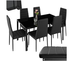 Ensemble table et chaises - TECTAKE - Ensemble de dîner BRANDENBURG avec 6 chaises rembourrées en cuir synthétique - Noir/Noir