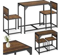 Ensemble table et chaises - TECTAKE - Ensemble de dîner MILTON style industriel, 2 chaises et 1 table, bois et acier - Bois foncé