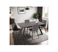 Ensemble table extensible céramique noir + 4 chaises velours gris