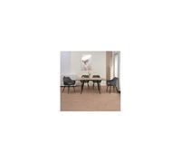 Ensemble table extensible naturel + 4 fauteuils velours gris - SCANDI