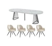 Vente-unique - Ensemble Table FIRELA + 4 chaises GULSUN - Effet marbre Blanc et Beige