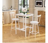 Ensemble table haute blanc 60 x 60 x 92 cm avec 2 tabourets, panneaux mélaminés et acier
