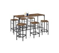 Ensemble table haute de bar DAYTON 150 cm et 6 tabourets effet vieilli design industriel
