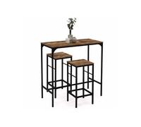 Ensemble table haute de bar DAYTON 95 cm et 2 tabourets effet vieilli design industriel