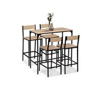 Ensemble table haute de bar DETROIT 100 cm et 4 chaises de bar design industriel