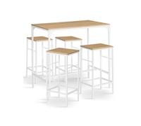 Ensemble table haute de bar DETROIT 100 cm et 4 tabourets bois et métal blanc design industriel