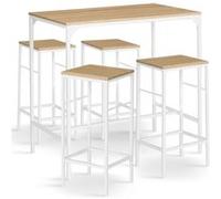 Ensemble table haute de bar detroit 100 cm et 4 tabourets bois et métal blanc design industriel