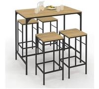 Table Haute De Bar Detroit Et 4 Tabourets Design Industriel Marron