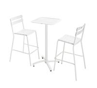 Ensemble table haute de terrasse et 2 chaises en aluminium blanc - Oviala Almada