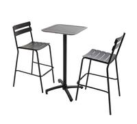 Ensemble table haute de terrasse et 2 chaises en aluminium noir - Oviala Almada