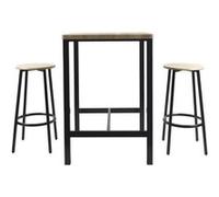 Ensemble Table Haute et 2 Tabourets en MDF et Pieds Métal Noir - CORTEZ - ALTOBUY Marron G