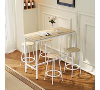 Ensemble table haute et 4 tabourets avec repose-pieds, style moderne, métal et effet bois naturel, 110 x 50 x 89,5 cm