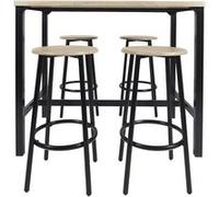 Ensemble Table Haute et 4 Tabourets en MDF et Pieds Métal Noir - CORTEZ - ALTOBUY Marron G