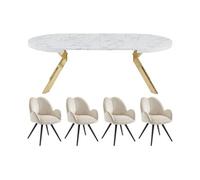 Ensemble table KOMONI + 4 chaises GULSUN - Effet marbre blanc et beige