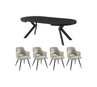 Ensemble table KOMONI + 4 chaises KADIJA - Noir et beige
