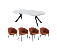 Ensemble table KOMONI + 4 chaises MORONI - Blanc laqué et terracotta