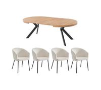 Ensemble table KOMONI + 4 chaises MORONI - Naturel et crème