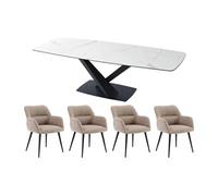 Ensemble table MALATA + 4 chaises HEKA - Effet marbre blanc et beige