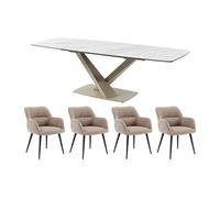 Ensemble table MALATA + 4 chaises HEKA - Effet marbre blanc et beige