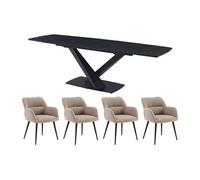 Ensemble table MALATA + 4 chaises HEKA - Effet marbre noir et beige