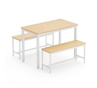 Ensemble Table Manger 2 Bancs - Naturel Blanc - Cuisine Salon Salle Réception - Industriel Design Épuré