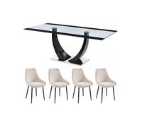 Ensemble table MEZZO II + 4 chaises MASURIE - Transparent et crème