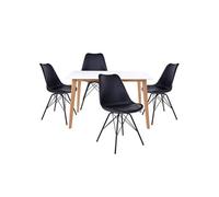 Ensemble Table Naturelle et Blanche + 4 Chaises Noires - GRAM -