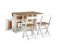 Ensemble table pliante avec rallonges coloris chêne et pieds en blancs + 4 chaises pliantes