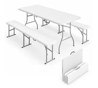 Ensemble table pliante et bancs de pique-nique 180 cm - Outsunny - poignées de transport - charge 240 Kg - blanc