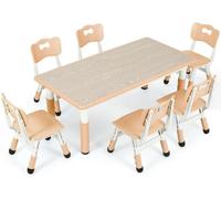 Ensemble table pour enfants avec 6 chaises - Table de jeu et de dessin réglable en hauteur - 7 pièces - Plastique - 120x60 cm - Jaune