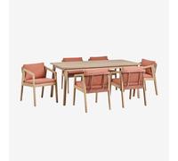 Ensemble table rectangulaire 180x90 cm et 6 chaises de salle à manger en bois d'acacia et corde tressée Kaela Acacia Marron Clair