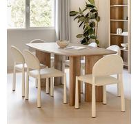 Ensemble table rectangulaire 200x100 cm en bois de manguier Sidney et 6 chaises de salle à manger en bouclé Nagore Bois Naturel
