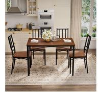 Ensemble table repas 4 chaises gain de place style industriel noyer et noir acier 110 x 60 x 76,5 cm ORVRYN