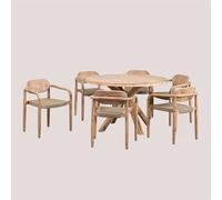 Ensemble table ronde Ø120 cm et 6 chaises de salle à manger avec accoudoirs en bois Naele Brun Blé