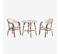 Ensemble table ronde (Ø80 cm) et 2 chaises de salle à manger empilables avec accoudoirs en aluminium Brielle Bistro Blanc Gardenia - Beige nude