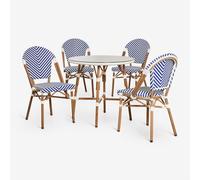 Ensemble table ronde Ø80 cm et 4 chaises de salle à manger empilables en aluminium Brielle Bistro Bleu Ken - Blanc Gardenia