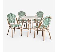 Ensemble table ronde Ø80 cm et 4 chaises de salle à manger empilables en aluminium Brielle Bistro Vert Choux - Blanc Gardenia
