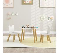 Ensemble table ronde et 2 chaises enfant 3-6 ans, dossier en forme d'ours, table d'activités avec couvercle, blanc, 60x60x44 cm