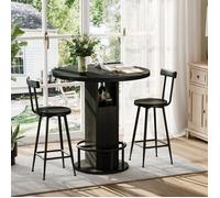 Ensemble table ronde haute de bar et 2 chaises de cuisine Mange-Debout- Style Industriel -80x91,5cm -couleur Noir
