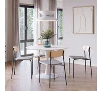 Ensemble table ronde MDF blanche et 4 chaises bois taupe pieds métal noir - ALTOBUY CANTIQUE - Ø110cm Blanc