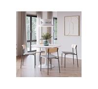Ensemble table ronde MDF blanche et 4 chaises bois taupe pieds métal noir - CANTIQUE - Ø110cm